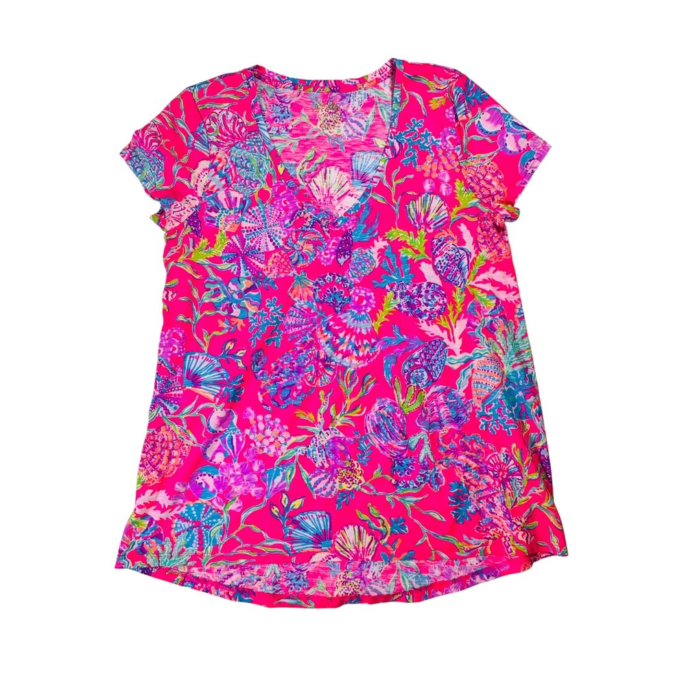 Lilly Pulitzer Etta V-neck Top Pink Isle Shell Me Something Good Womens S NWT - Picture 3 of 7
